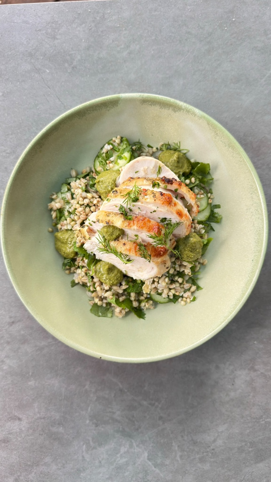 Charcoal chicken and grain salad